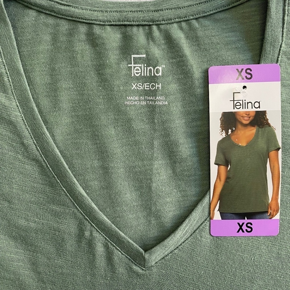 Felina Green (Laurel Wreath) V-Neck Slub T-Shirt Tee, XS, NWT